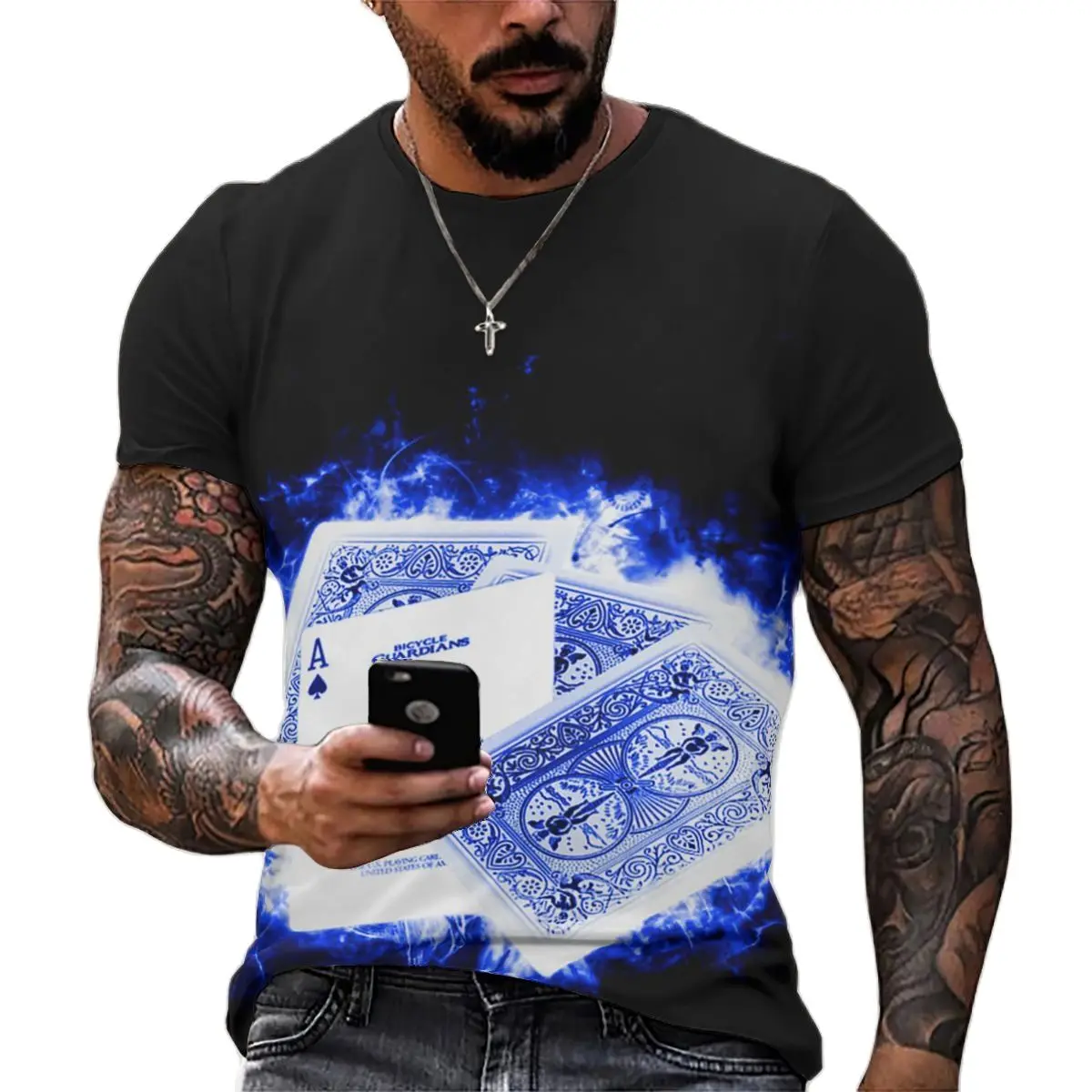 

Colorful Playing Card Pattern Fashion Male Summer T-Shirt Street Trend Harajuku Personality Wild Loose Oversized 3D Printing Top