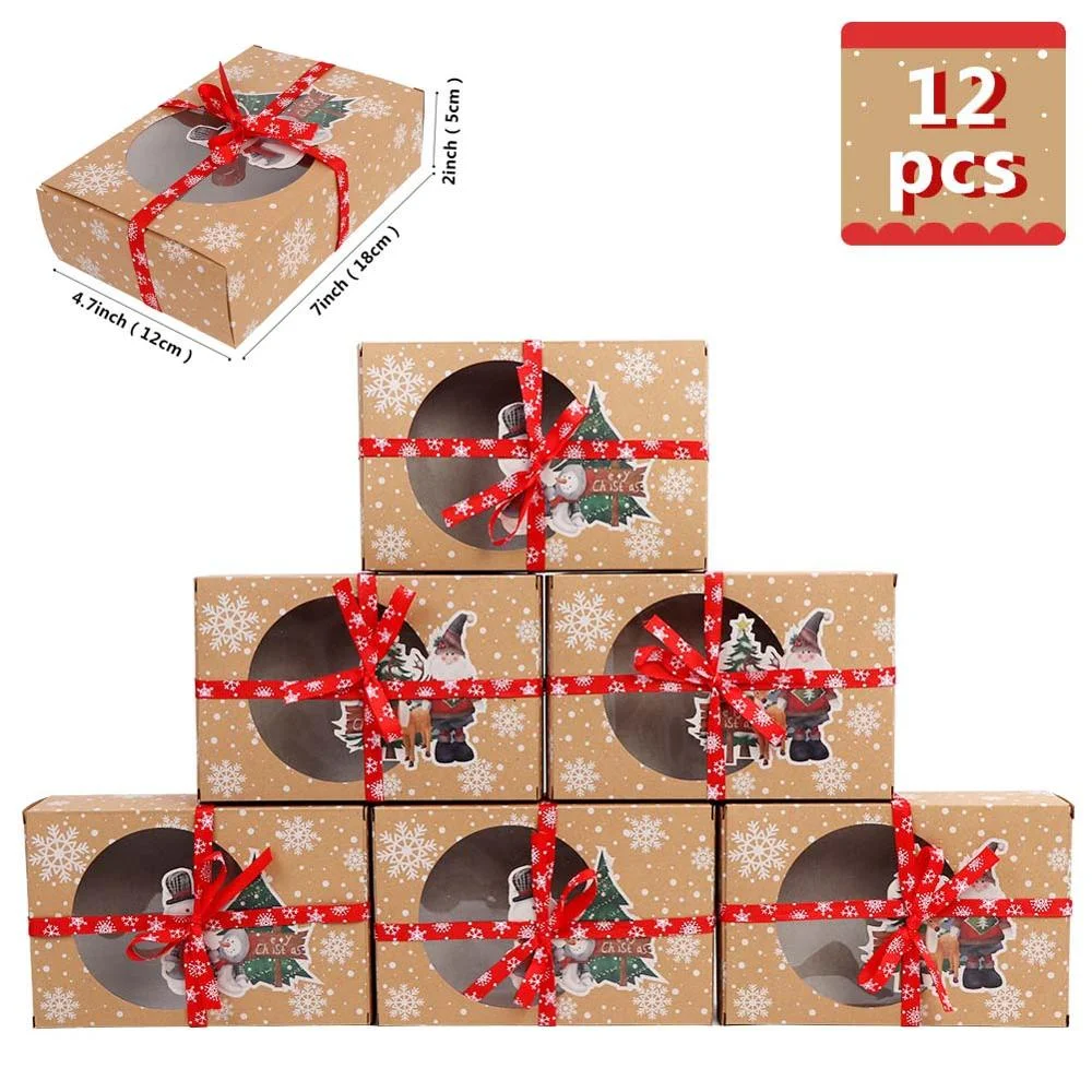 Fowecelt 12/24 шт. рождественские бумажные подарочные пакеты для вечерние с Санта