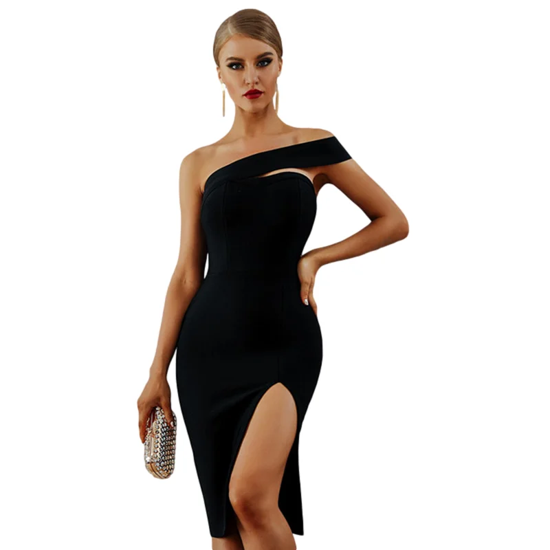 Женское Бандажное платье облегающее на одно плечо черное/белое лето 2019|Женские