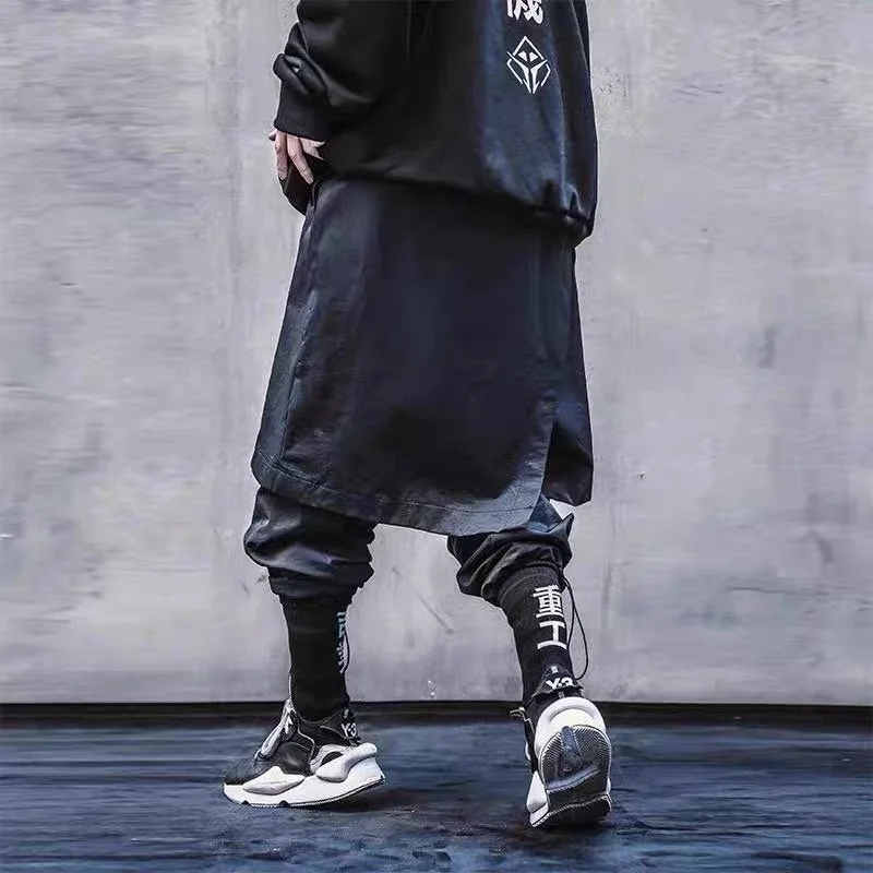 

Streetwear 2021 Fake Two Warrior Pants Elastic Waist Hip Hop Cargo Pant Man Loose Harajuku Joggers Trousers W062