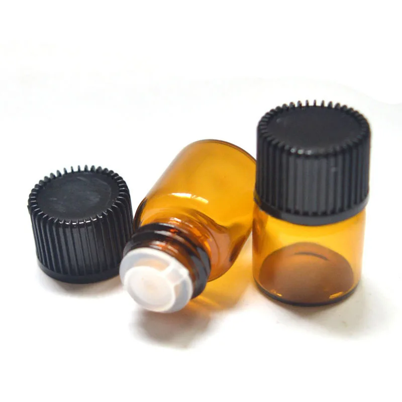 

100Pcs 1ml 2ml 3ml Amber Glass Vials, Mini Essential Oil Bottles with Orifice Reducer & Black Plastic Cap контейнер