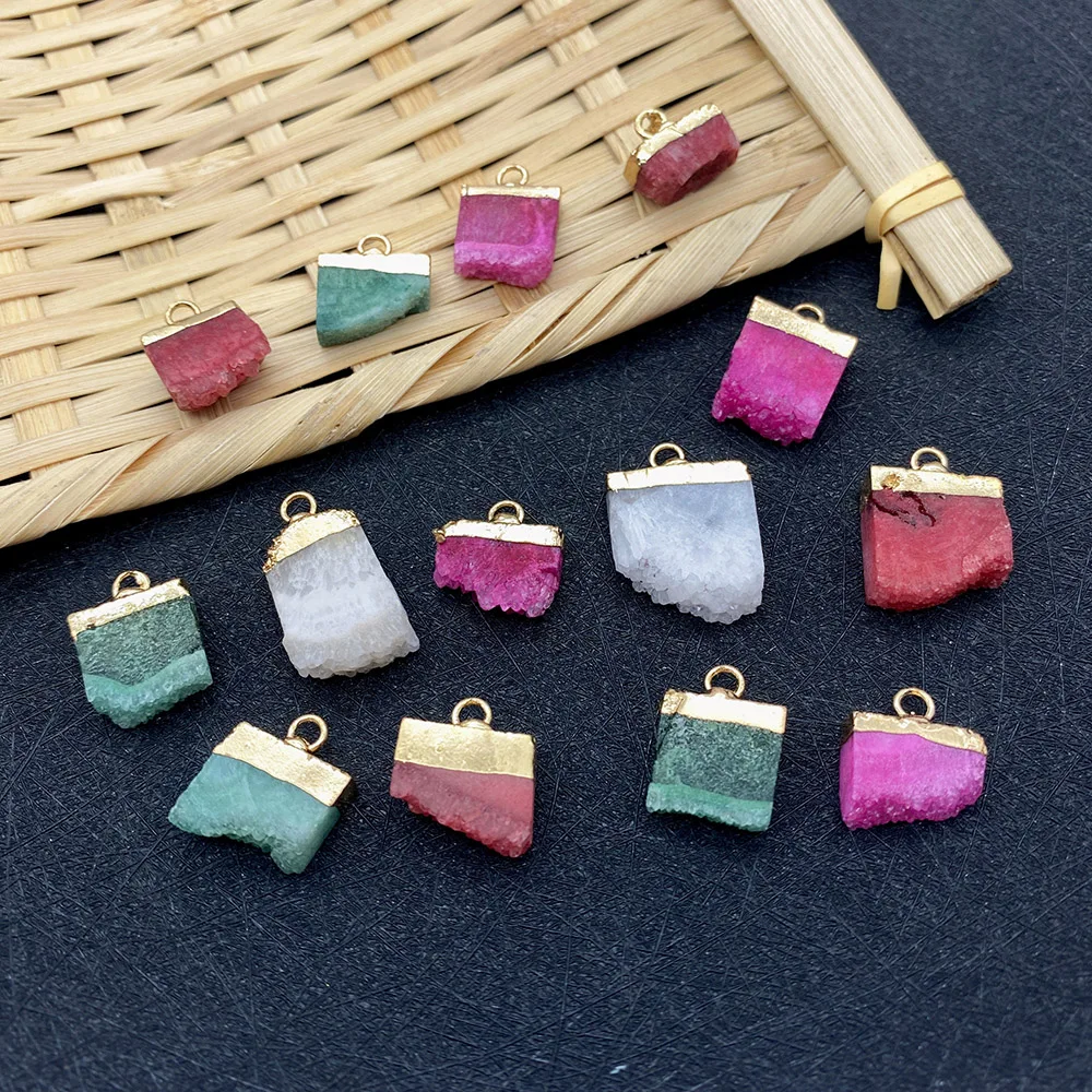

Natural Stone Crystal Pendant Irregular Shape Colorful Crystal Electroplating Craft Necklace Jewelry Making Supplies 3 Pieces