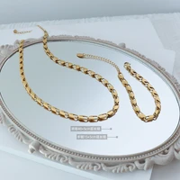 french niche ins bracelet jewelry set titanium steel necklace 18k gold geometric design hollow necklace luxury jewelry