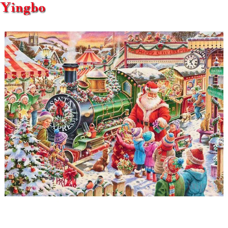 diamond embroidery christmas Santa Claus train mosaic Full square round painting new arrival happy year | Дом и сад