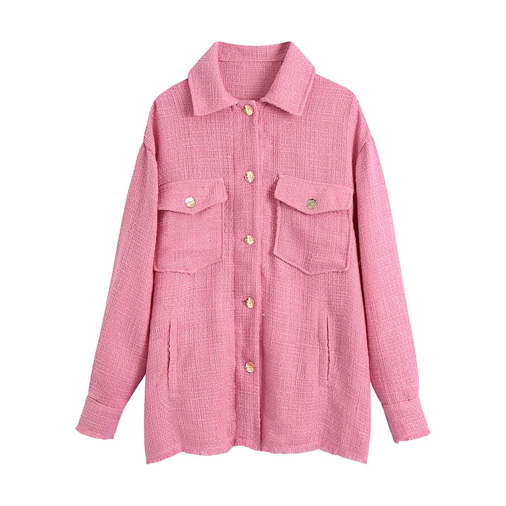 

Куртка женская твидовая оверсайз с отложным воротником и карманами, на пуговицах