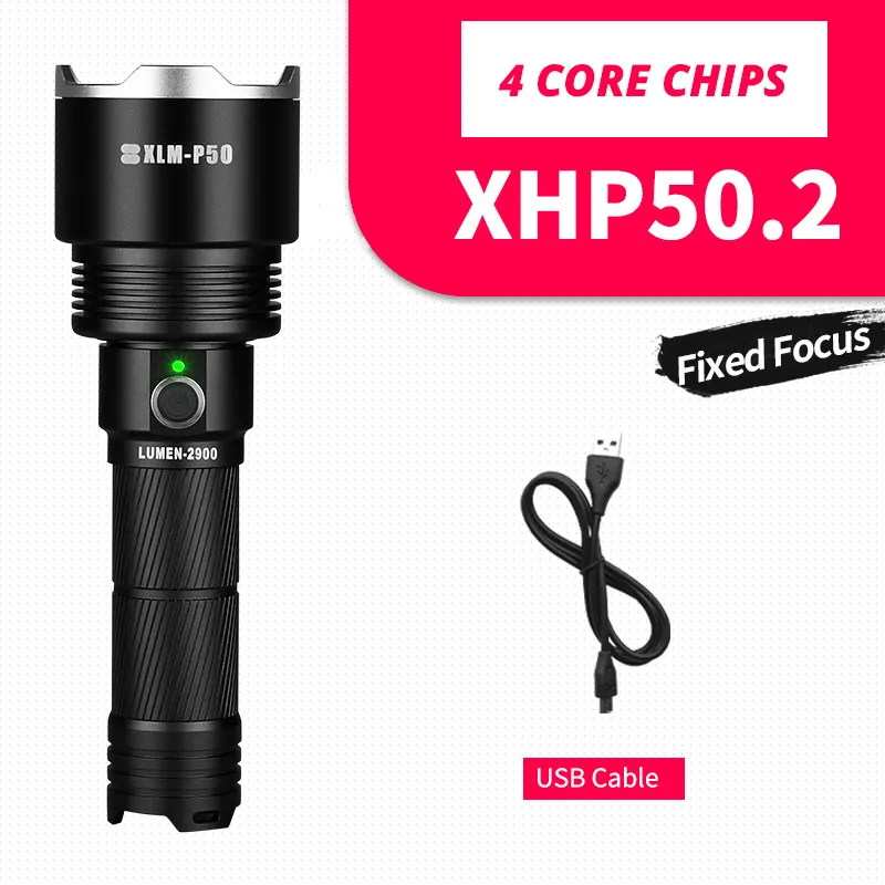 No battery SHENYU Мощный тактический XHP50 светодиодный фонарь с зарядкой от USB, водонепроницаемый фонарь, супер яркий фонарь - Испускаемый цвет: No battery