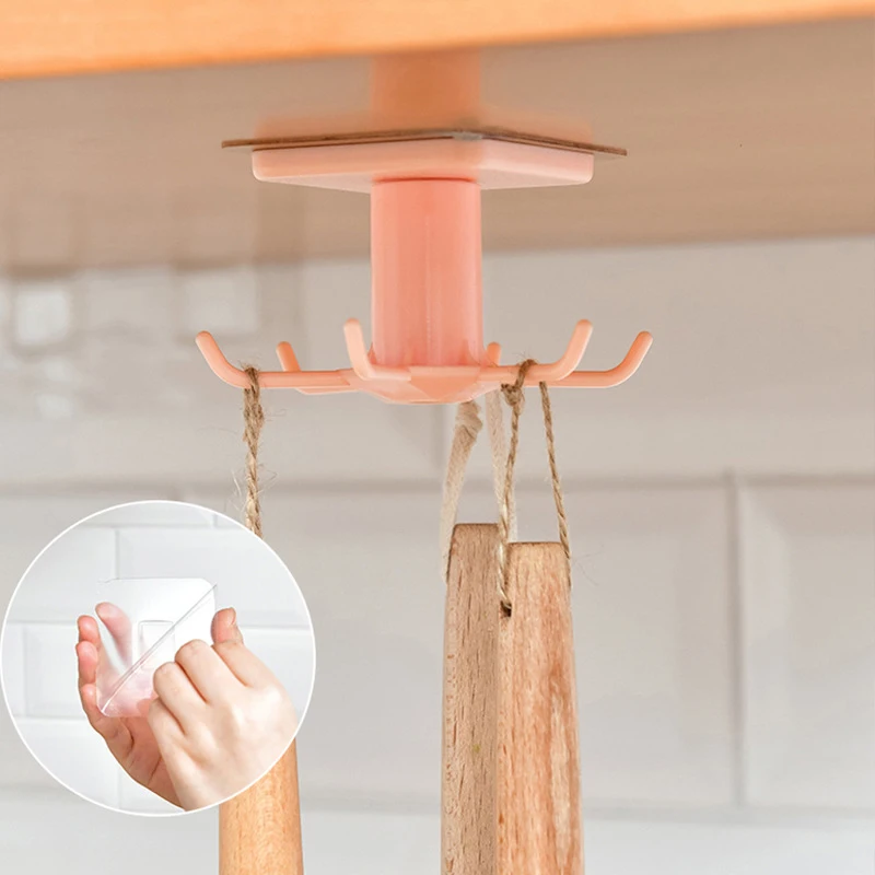 

Kitchen Hooks 6 Hook Rotated Self Adhesive Kitchen Accessories Cutlery Holder Dish Drainer Cloth Tie Bag Hanging Sponge Holder