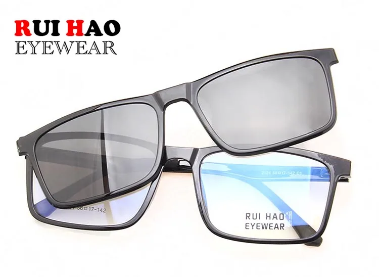 Retro Eyeglasses Frame Men Grey Polarized Clip on Sunglasses Super Light Glasses Men Rui Hao Eyewear Optical Frame 2124