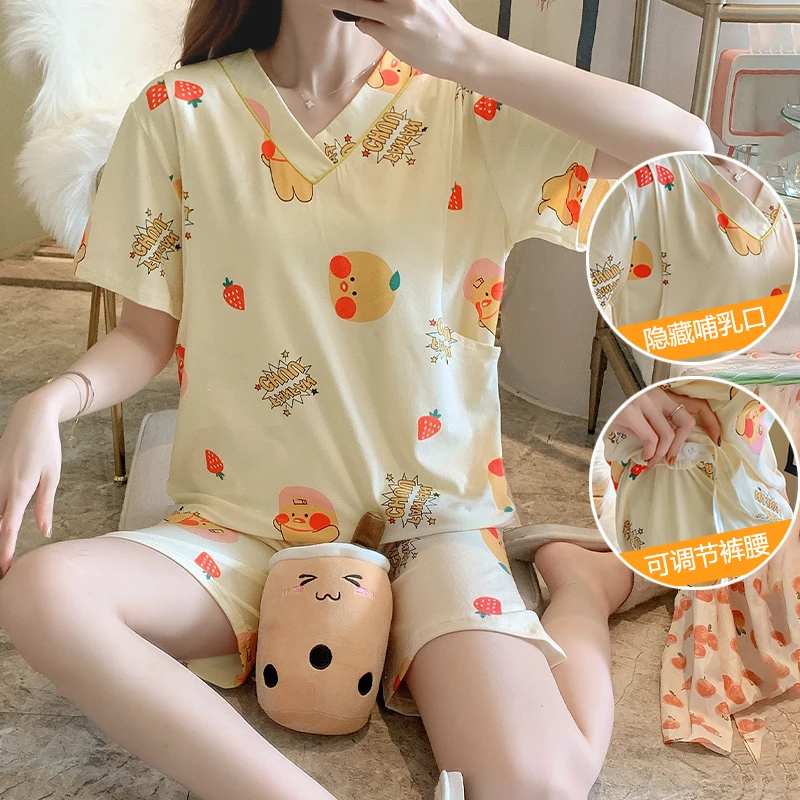 Осенний комплект для беременных и кормящих матерей Пижама Послеродовая Ночная