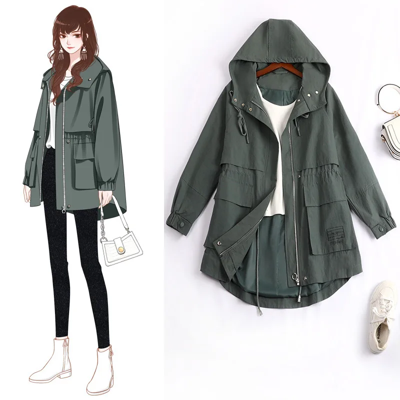 

5xl Plus Size Large Wear Loose Casual Coat Jacket Women 2020 Autumn New Fashion Windbreaker Veste Automne Femme Basic 8960
