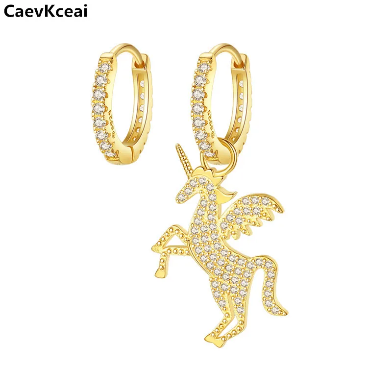 CaevKceai золотые серебряные асимметричные серьги в виде единорогов женские с Луной