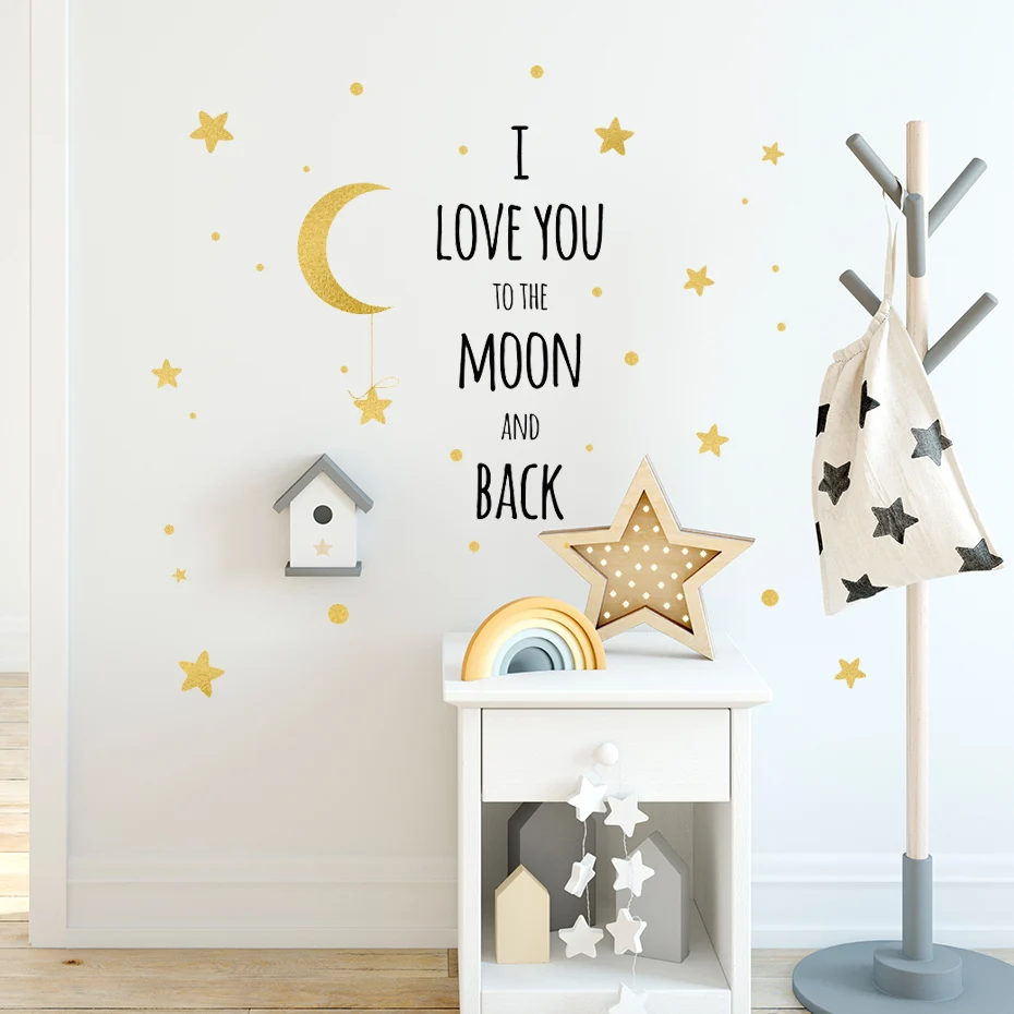

Богемные золотые звезды I Love You To The Moon And Back наклейки на стену в детскую художественные наклейки постеры для детской спальни подарок украшени...