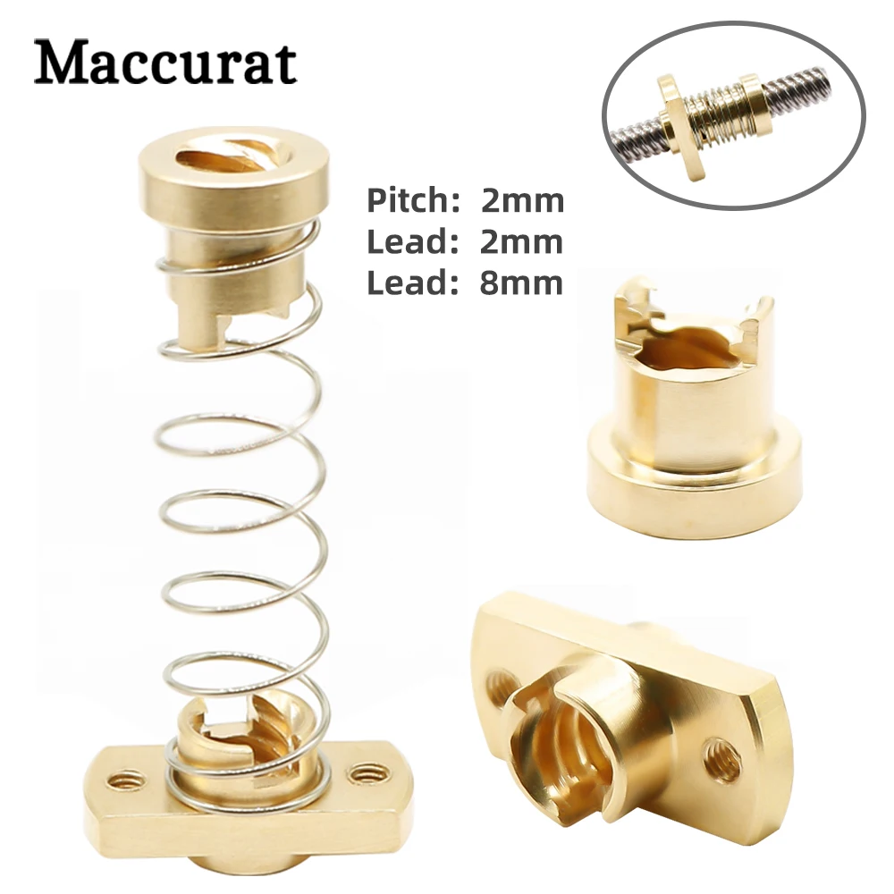 T8 Anti Backlash Spring Loaded Nut Brass Elimination Gap Nut Used to upgrade Ender 3 CR-10 T8 Lead Screw DIY CNC 3D Printer