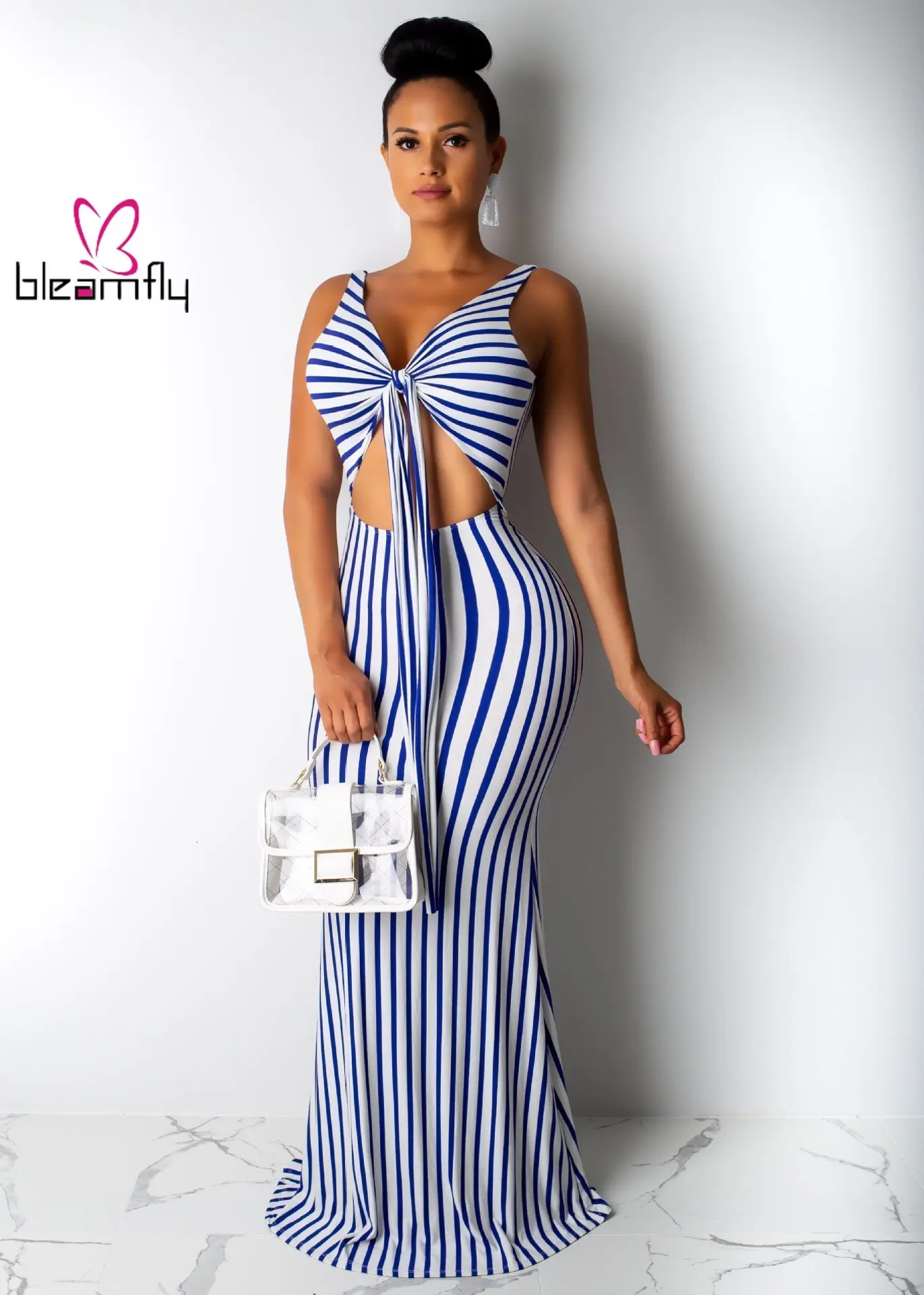 Новинка женское летнее платье в полоску с принтом v образным вырезом открытой