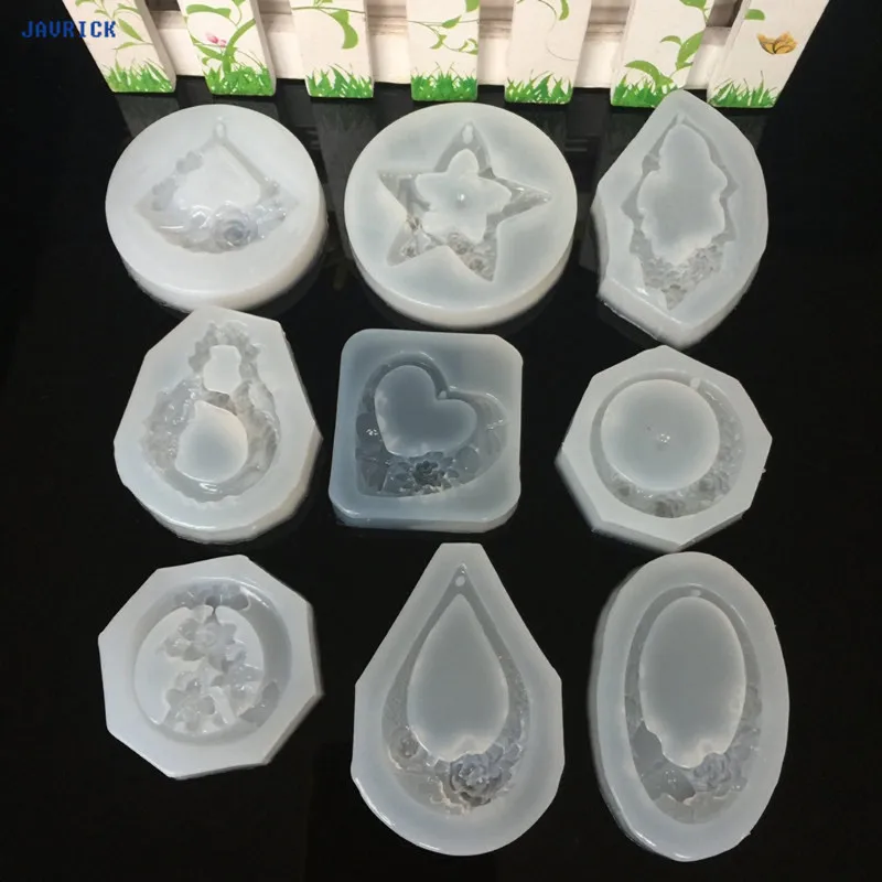 

JAVRICK 9Pc Flower Butterfly Carved Jade Pendant Silicone Mold Resin Jewelry Earring DIY