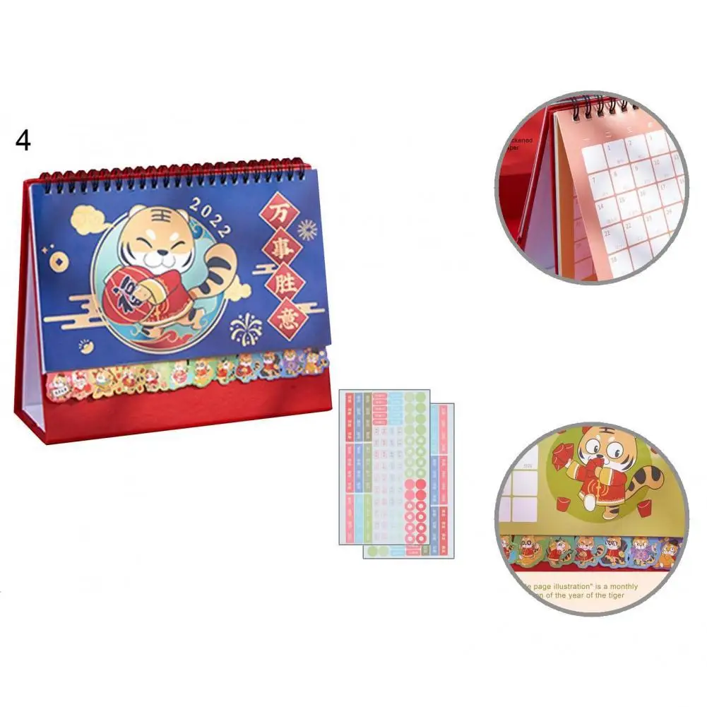 

Universal Tiger Calendar Vibrant Color Reliable Desktop Calendar Standing Flip Desktop Cartoon Tiger Calendar