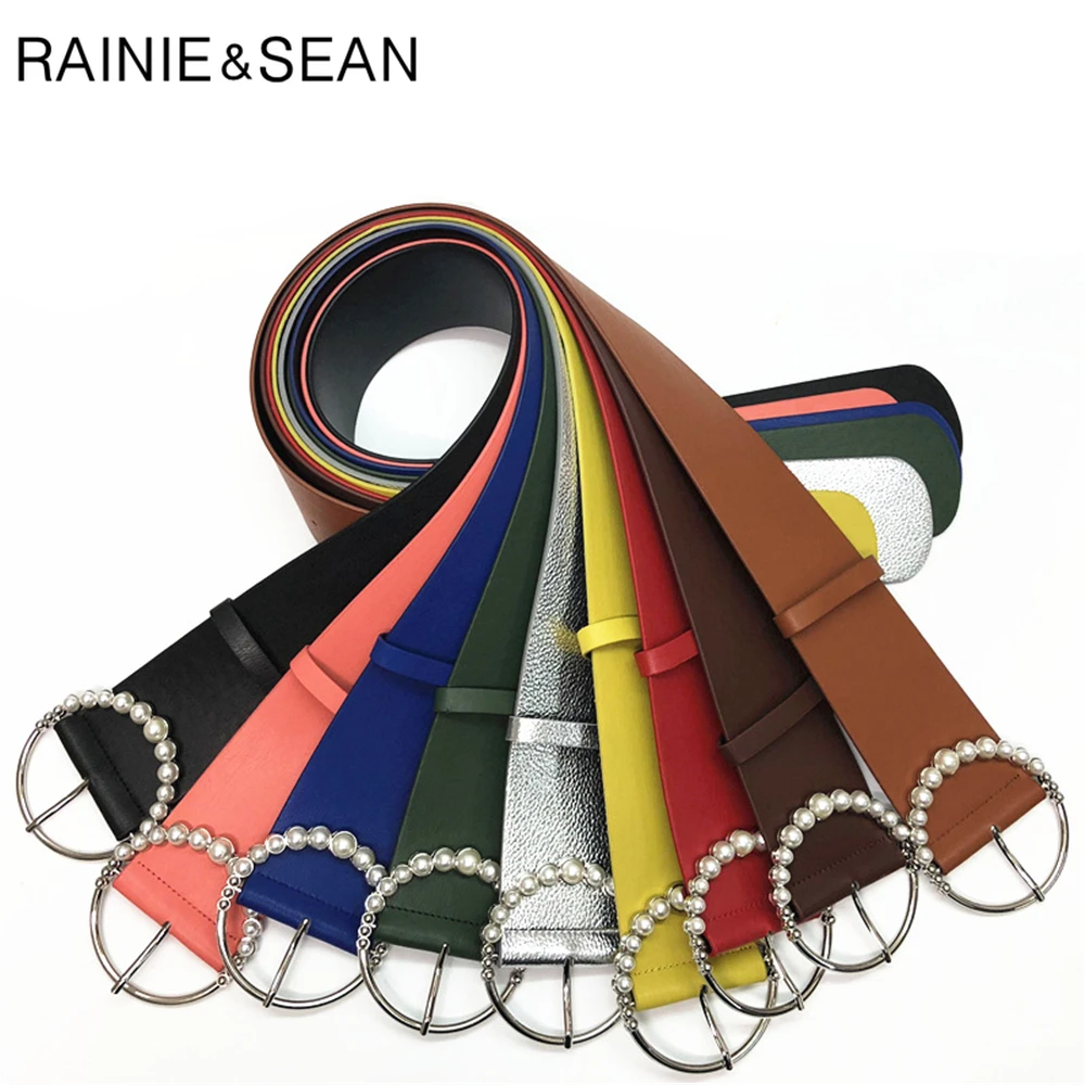 Ремень женский широкий из экокожи с жемчужной круглой пряжкой 90 см|Женские ремни|