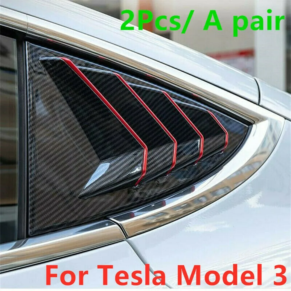 

2PCS Carbon Fiber Black Rear Window Louvers Shutters Cover Trim For Tesla Model 3 2017-2021 Car Styling