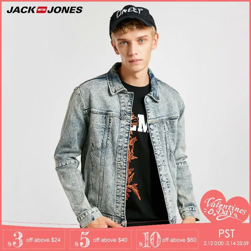 JackJones Мужчины Новый снежинка мыть досуг ковбой джинсовое пальто | 218357509|Мужские
