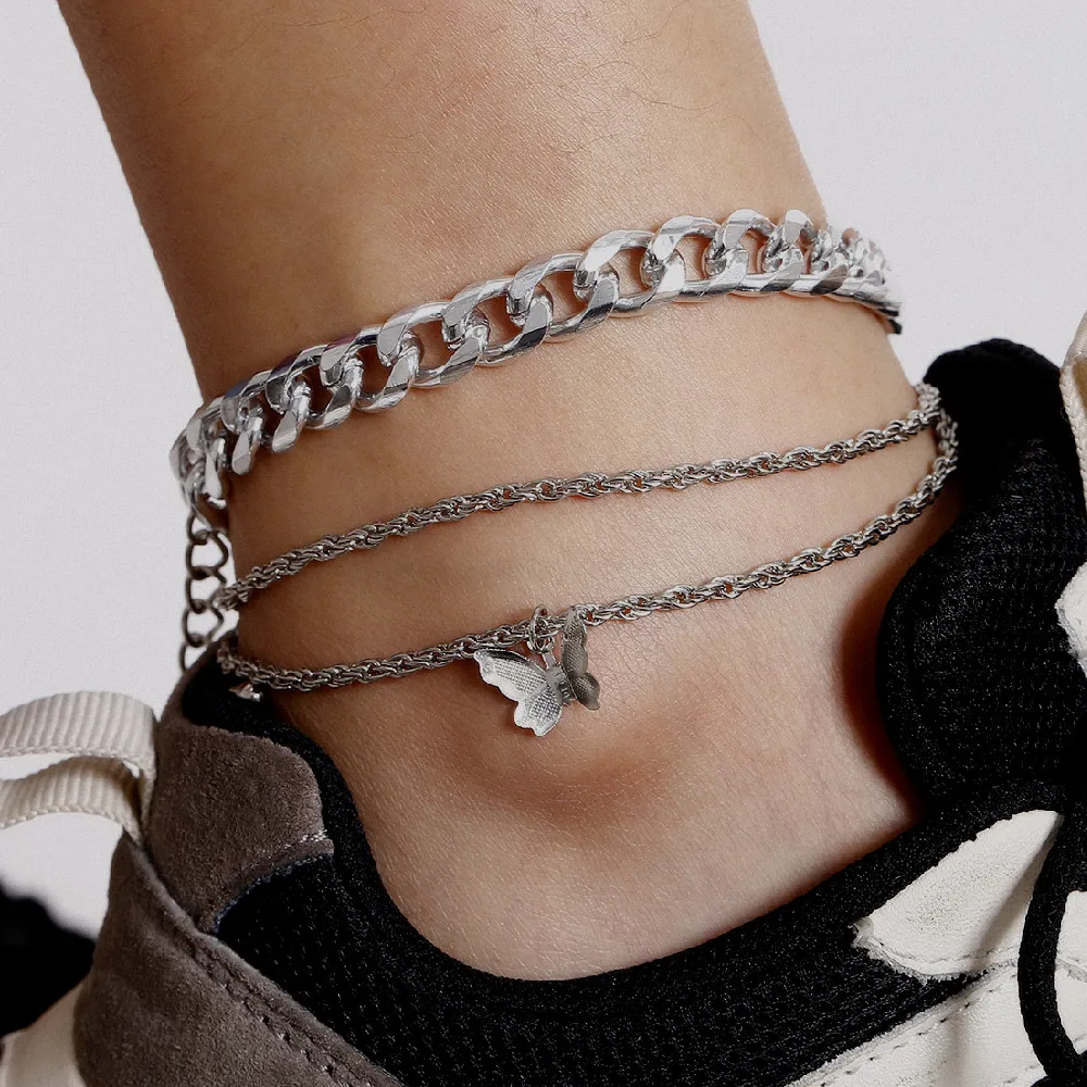 Индивидуальный Золотой кубинский ножной браслет 3 шт./компл. на ногу с бабочкой