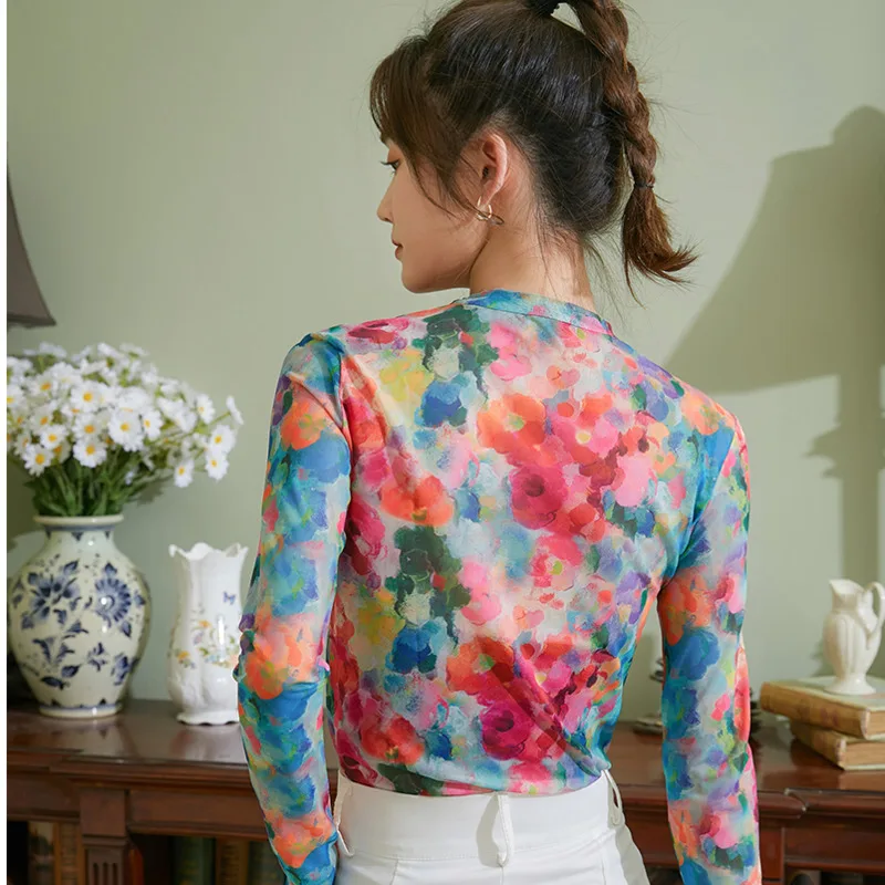

LANMREM Printed Slim Fitting Round Neck Long Sleeve T-shirt Women's Thin Loose Fit Fashion Tide Summer 2021 New Arrivai 2K1915