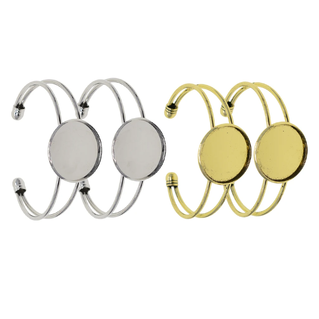 

2Pcs× Adjustable Blank Bangle with Pads Round Cabochon Bezel Setting for DIY Bracelet Jewelry Making
