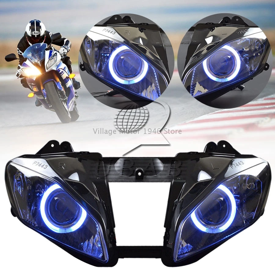 Фара в сборе для мотоцикла светодиодная фара с голубыми глазами Ангела Для Yamaha YZF
