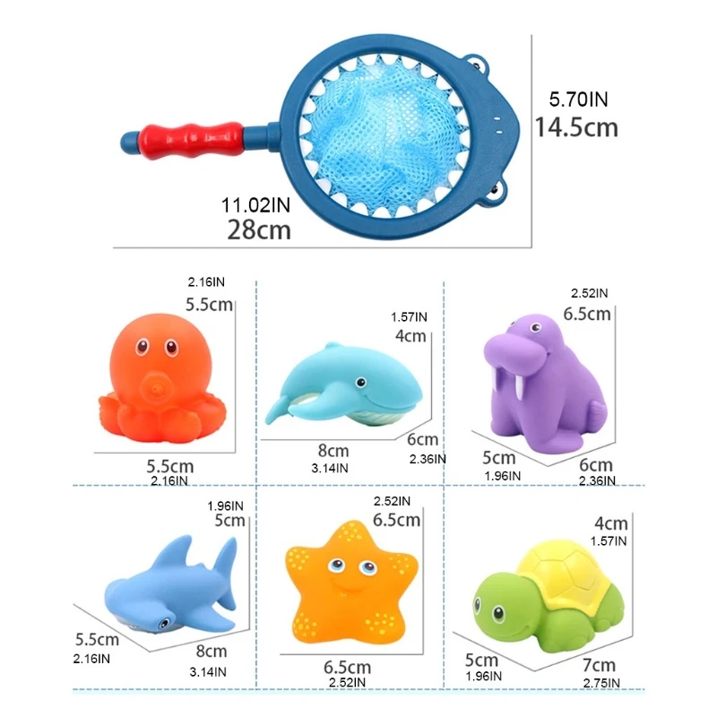 

Floating Animal Shaped Baby Bath Squirt Toys Toddler Salvage Toy Set Water Games Float Fishing Game Little Ocean Bathtub Educati