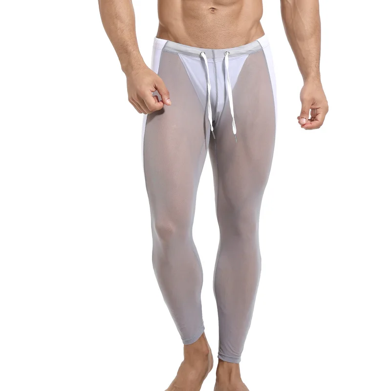 

Men Sexy Mesh Tights Sports Leggings Long Pants Fitness Mens Compression Skinny Leggings Sleep Homewear See Through Pajama Pants