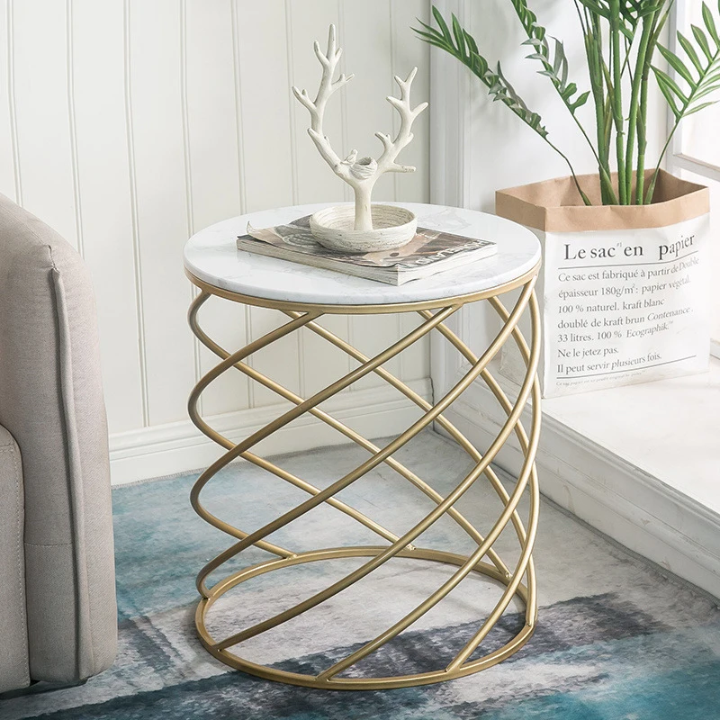 Круглые креативные золотистые металлические мраморные журнальные столики