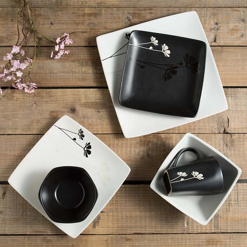 Ручная роспись Маргаритка керамическая посуда черно белая шестиугольная