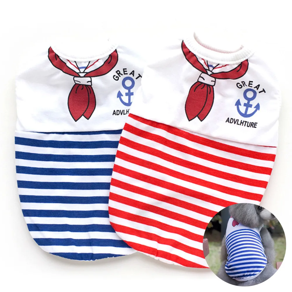 

Удобный тонкий жилет для собак на весну и лето, футболка в полоску с маленьким собачьим щенком, котом, одежда без рукавов, милая Одежда для со...