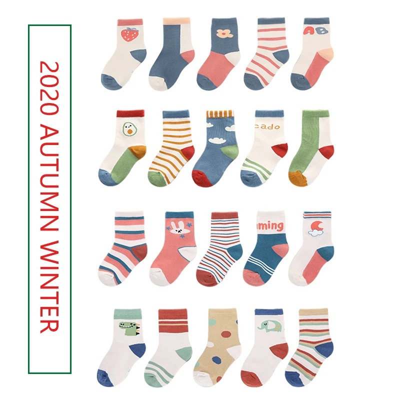 

1-12y Kids embroidered Socks For Boys Fall Winter Girl Cotton Short Sock children Girls long Socks printed cute 5pairs /pack