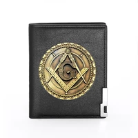 antique free and accepted masons leather wallet classic men women billfold slim credit cardid holders money bag short purses