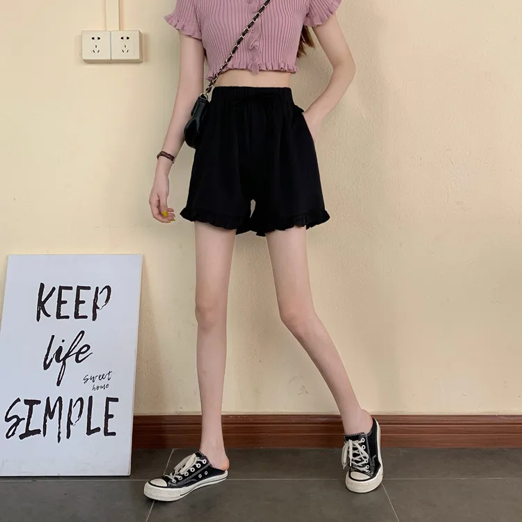 

YTX1152 Black shorts women loose straight summer 2021 new high-waisted wide-leg casual pants