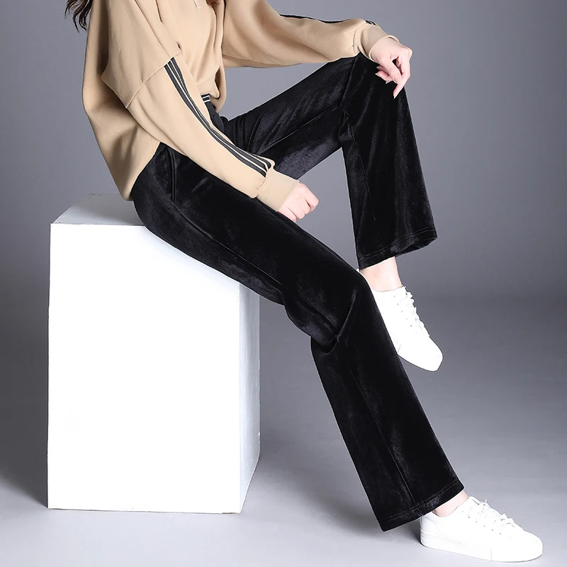 Зимние теплые длинные брюки с широкими штанинами черные флисовые свободные