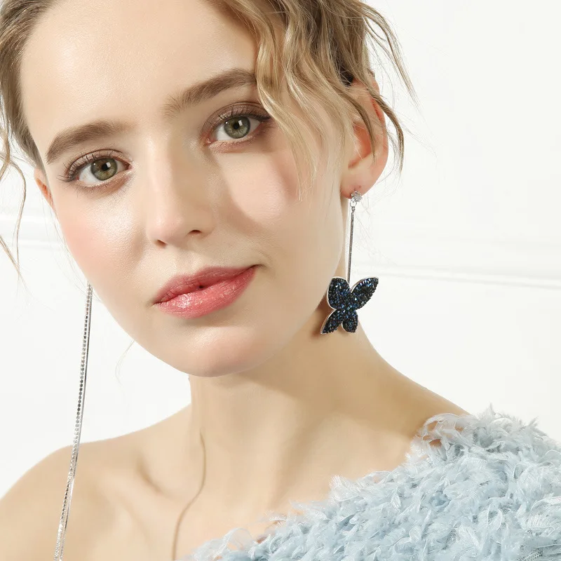 

YGD 1pair dangle earring 2020new luxury Crystal tassel butterfly Silver Birthday Engagement wedding girlfriend brides maid gifts