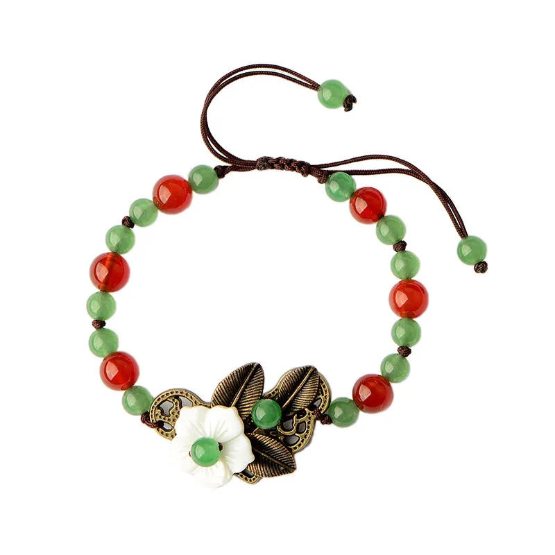 Браслет из нефритовых цветов Амулет халцедона и агата модный натуральный