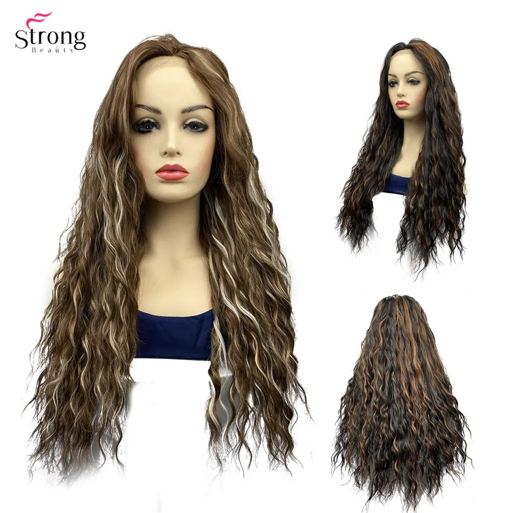 

StrongBeauty Synthetic Lace Front Wigs for Women Long Water Wave Wig Hair Black/Blonde Mix High Temperature Fiber