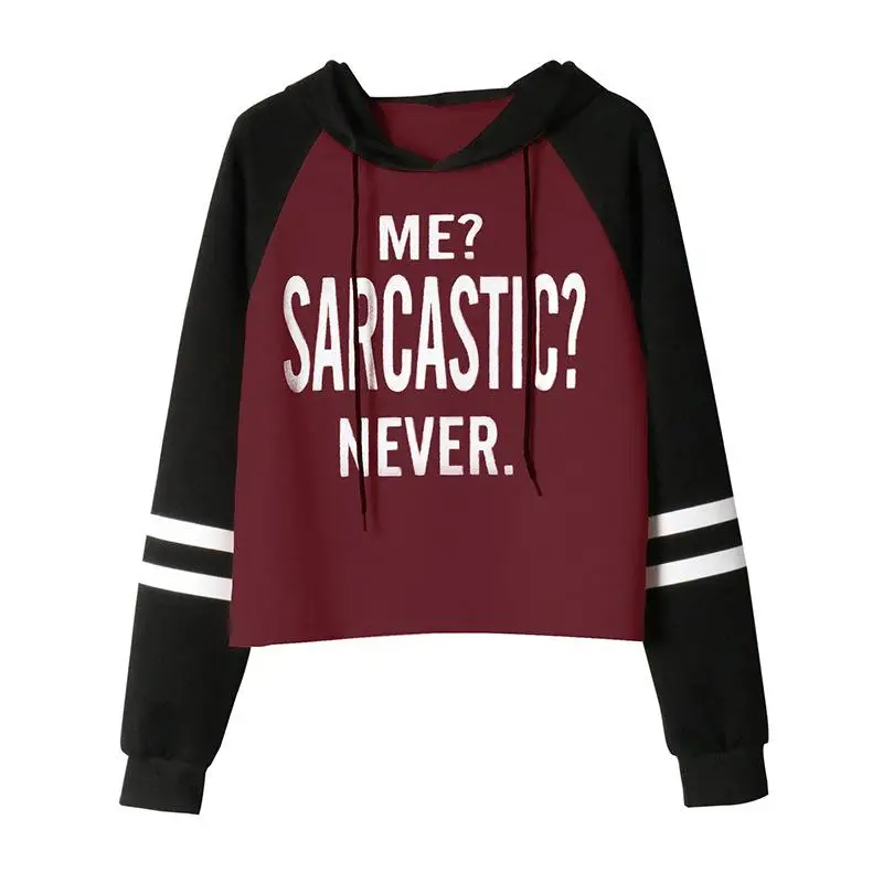 

Spring and Autumn Women's Contrast Color Hooded Short Base Sweater Female Student Long-Sleeved Letter Print Jacket