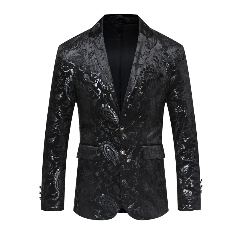 

Новинка 2021, черный блейзер для мужчин, высококачественный приталенный пиджак, Модный повседневный мужской шикарный костюм для жениха, певи...