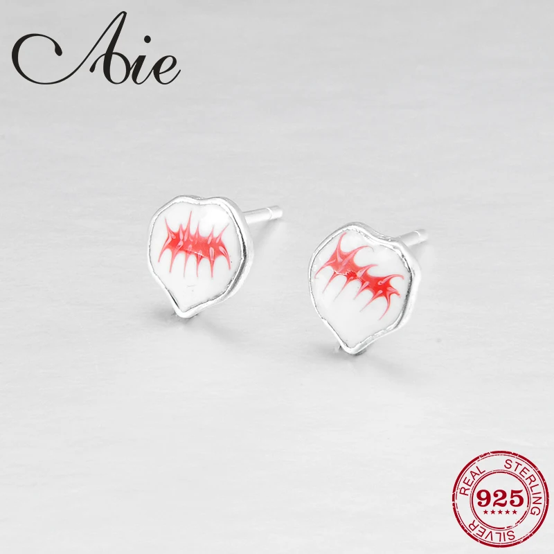 Женские серьги-гвоздики из серебра 925 пробы с красной и белой эмалью | Украшения