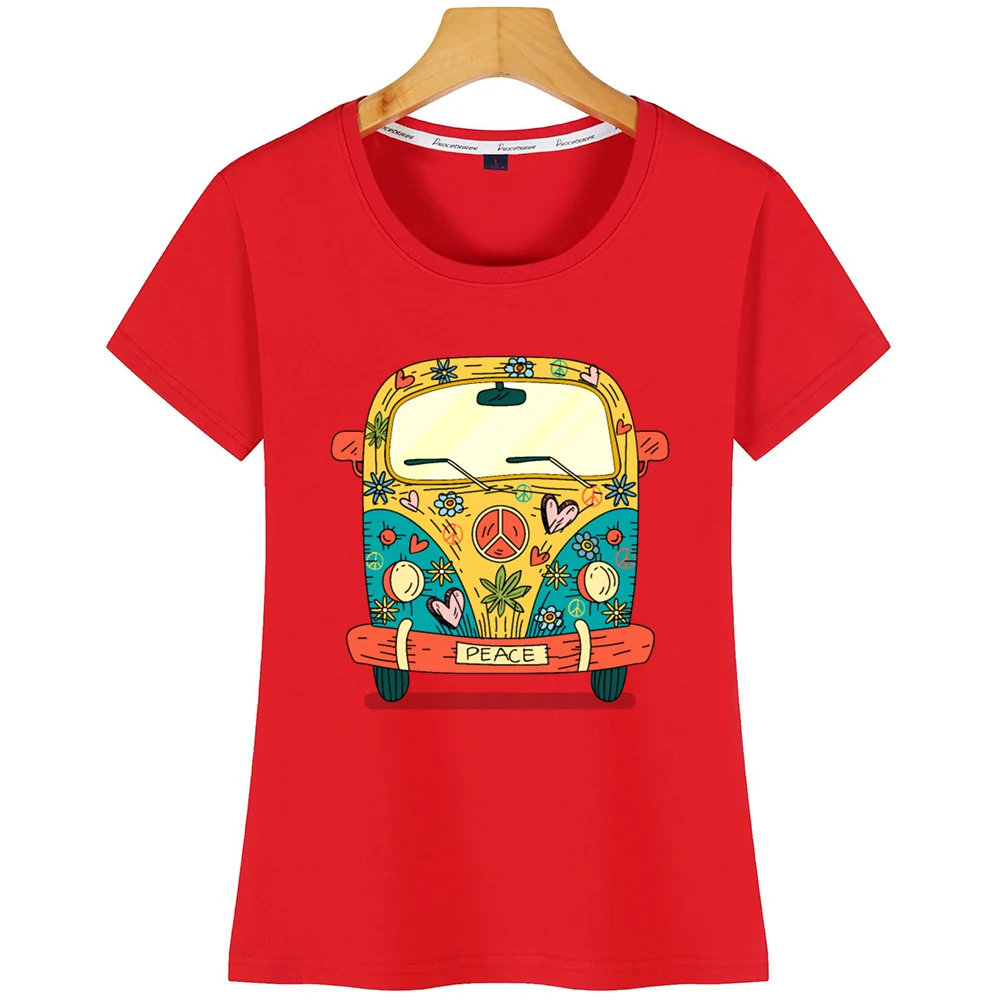 Топы футболка Женская хиппи цветок автобус мира забавная белая на заказ | одежда
