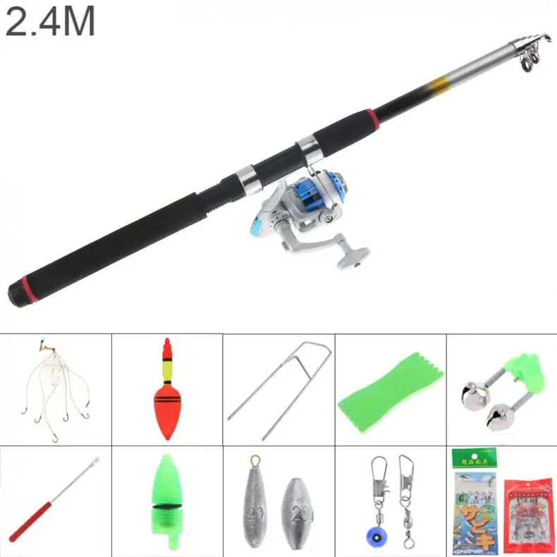 

2.4m Fishing Rod Reel Line Combo Full Kits 3000 Series Spinning Reel Pole Set with Carp Fishing Lures Fishing Float Hooks Hot