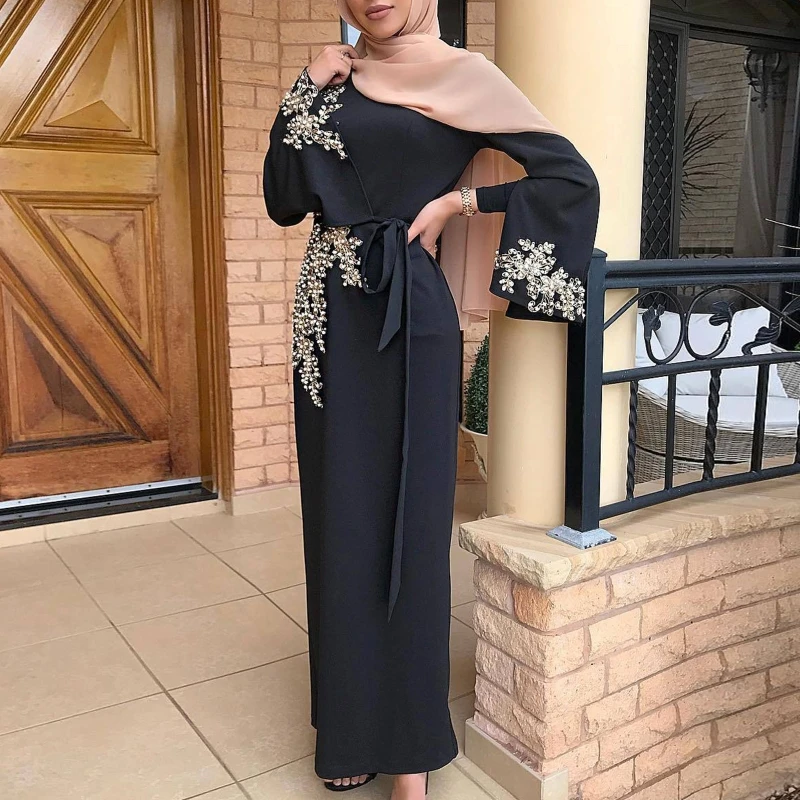 Женская мусульманская Дубайская абайя яркая Цветочная кружевная отделка