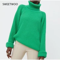 womens turtleneck long sleeve sweater knitted green casual female 2021 autumn winter jumper elegant ladies pullover sweaters