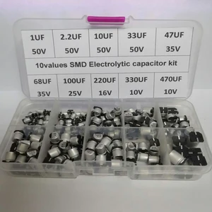 10 значений, 200 шт., электролитический конденсатор для поверхностного монтажа в ассортименте, 10 В  50 в мкФ  470 мкФ с футляром для хранения