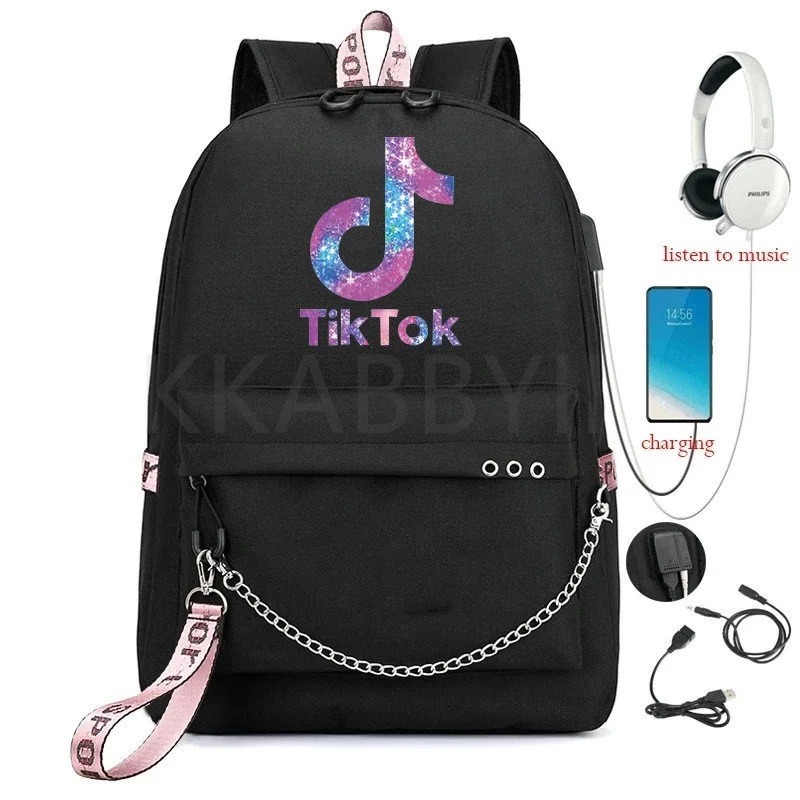 TIK TOK Backpack Boy girl school Bags USB Bookbag For Teenagers Big Capacity Fashion Travel waterproof laptop Mochilas Daily Bag | Багаж и