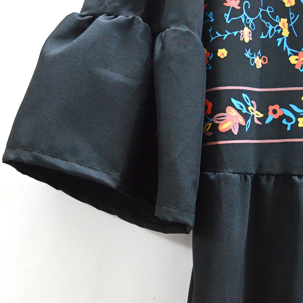 

Ethnic Style Loose Mid-sleeve Print Stitching A-line Dress Summer 2021 Plus Size Dresses Women V-Neck Flare Sleeve Elegant
