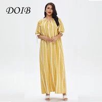doib women yellow striped dress plus size round neck short sleeve patchwork large size dress 2021 vintage summer dress
